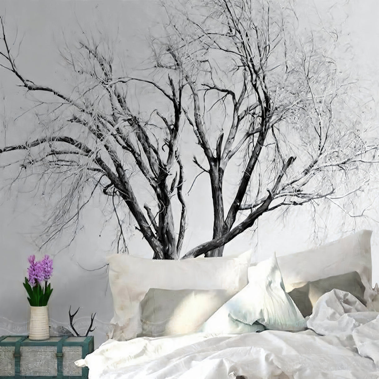 Tree Mural Wallpaper | Black and White Winter Forest Design