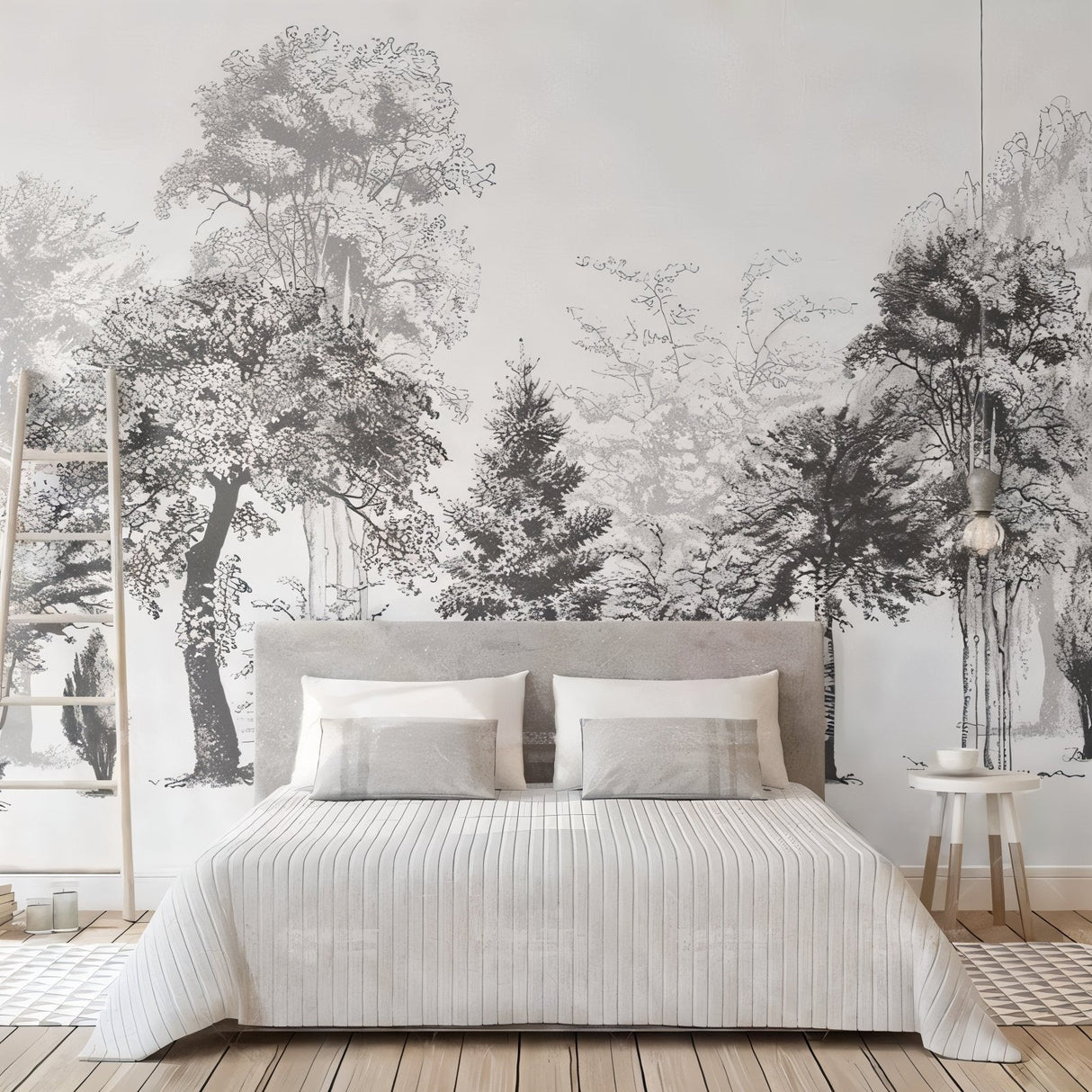 Forest Mural Wallpaper | Black and White Tree Silhouettes