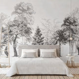 Forest Mural Wallpaper | Black and White Tree Silhouettes