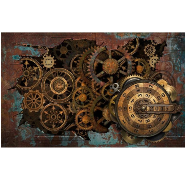 Industrial Mural Wallpaper | Vintage Steampunk Gears and Clock