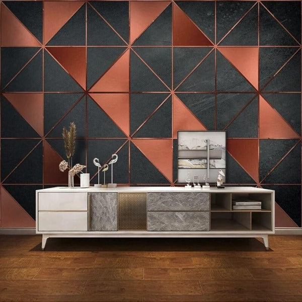 Geometric Mural Wallpaper | Industrial Black and Terracotta Design