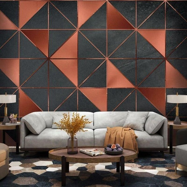 Geometric Mural Wallpaper | Industrial Black and Terracotta Design