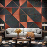 Geometric Mural Wallpaper | Industrial Black and Terracotta Design