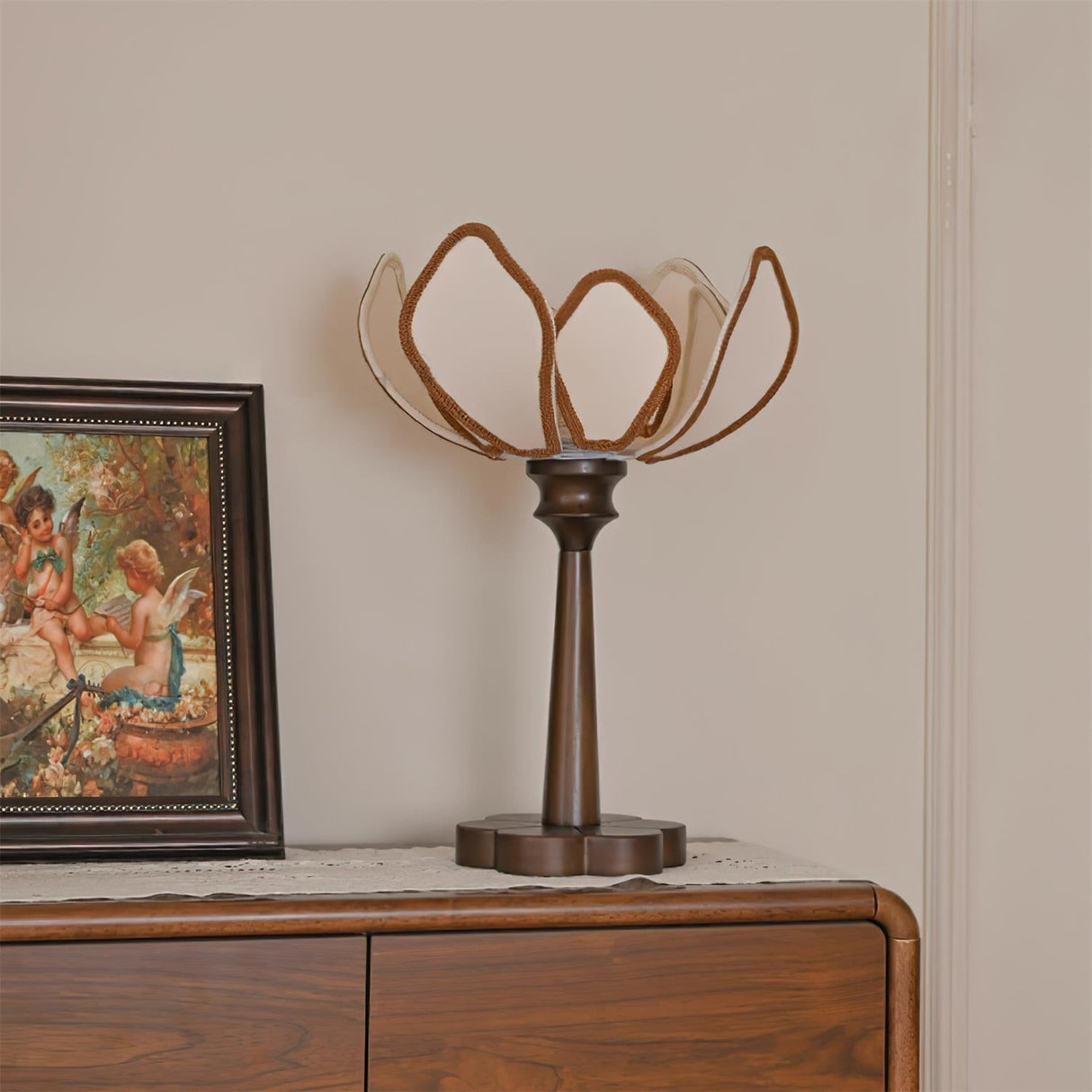Floral Table Lamp  Petal Shade Design With Wooden Base - Product detail 12