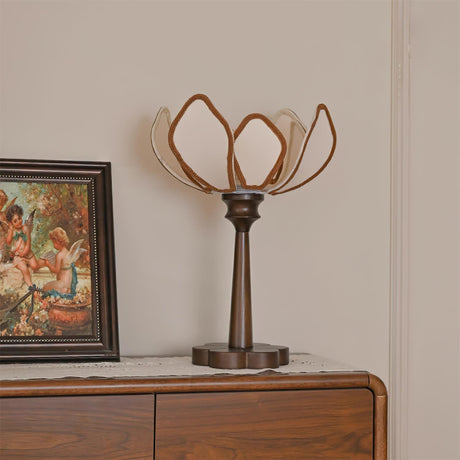 Floral Table Lamp  Petal Shade Design With Wooden Base - Product detail 12