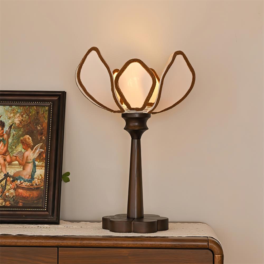 Floral Table Lamp  Petal Shade Design With Wooden Base - Product detail 8