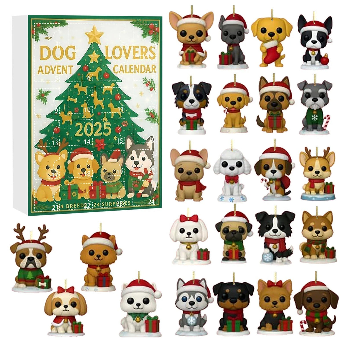 Christmas Dog Advent Calendar  24 Festive Puppy Ornament Surprises - Product showcase
