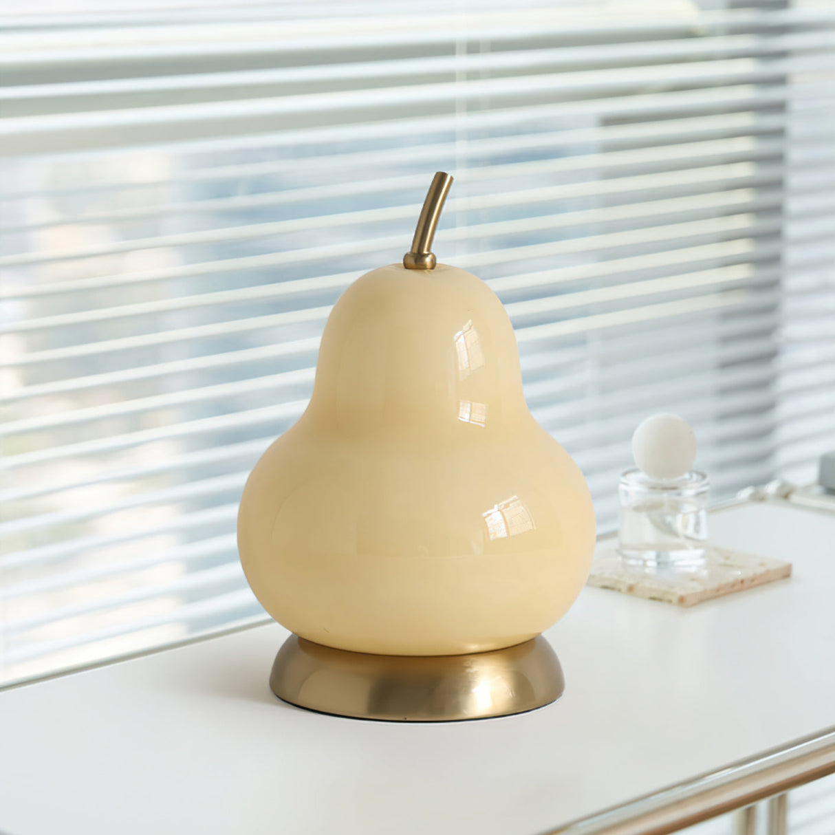 Pear Glass Table Lamp  Cream Shade With Gold Base - Detailed view
