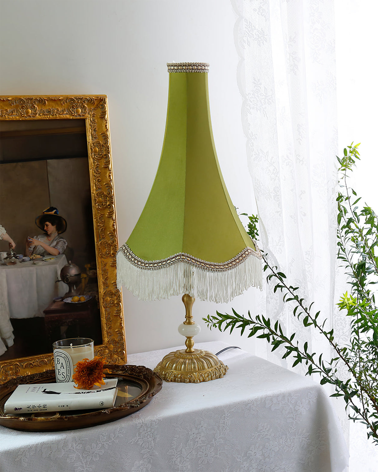 Vintage Table Lamp  Marble Base with Fringe Trim - Product detail 7