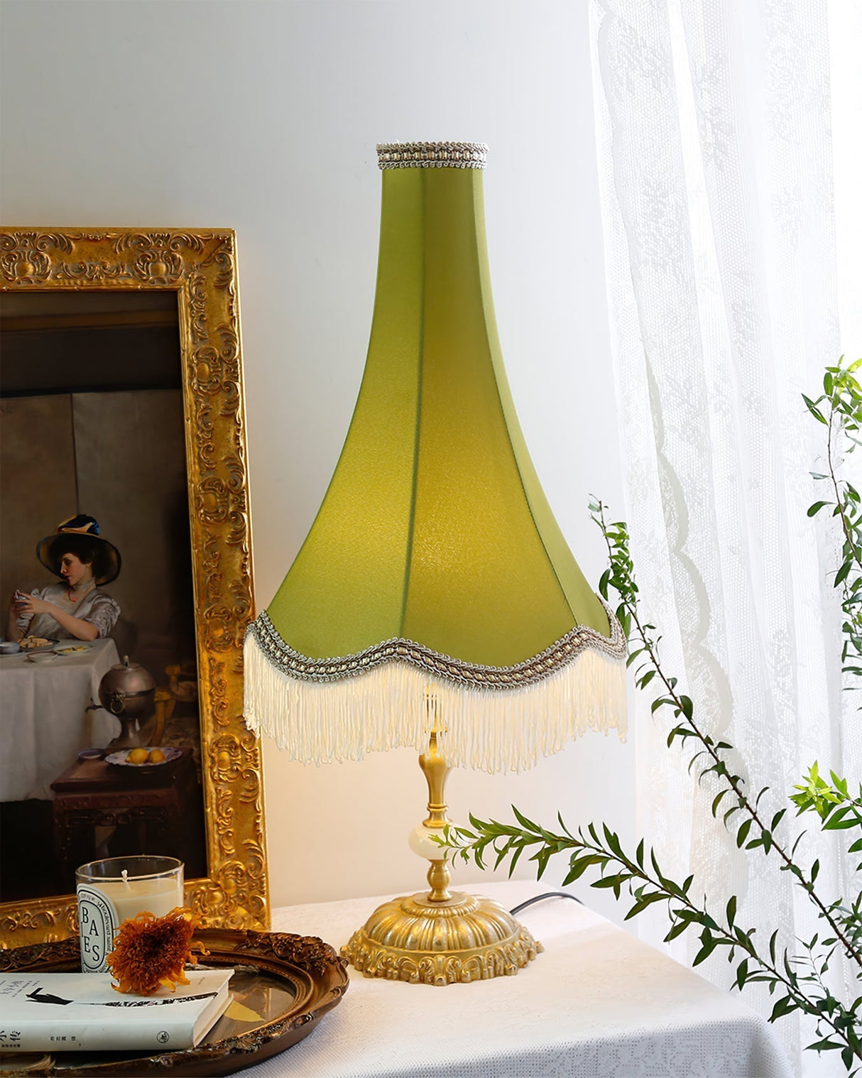 Vintage Table Lamp  Marble Base with Fringe Trim - Product detail 10