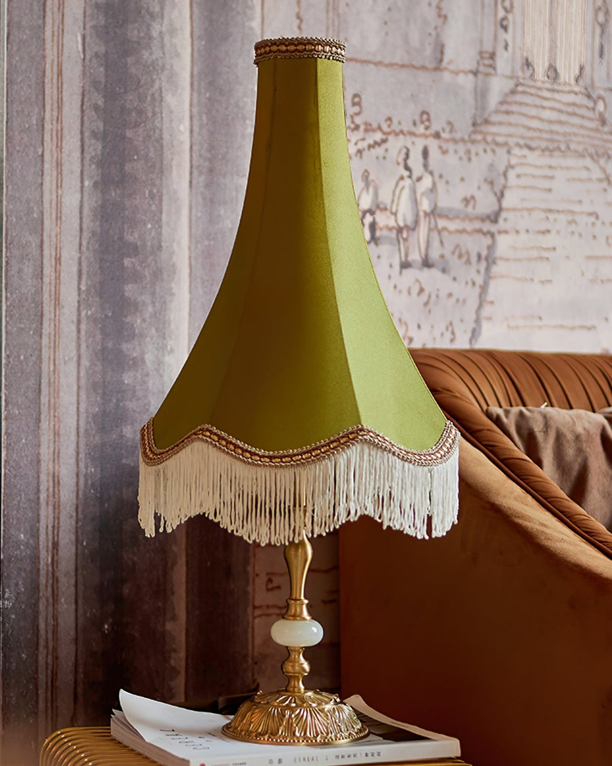 Vintage Table Lamp  Marble Base with Fringe Trim - Product detail 13