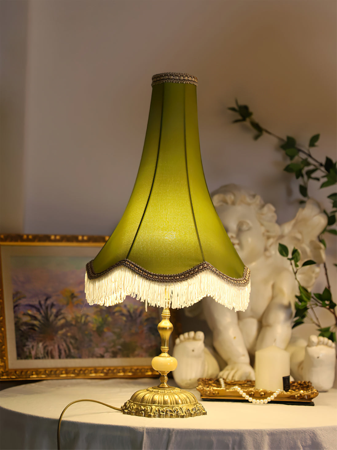Vintage Table Lamp  Marble Base with Fringe Trim - Product detail 20