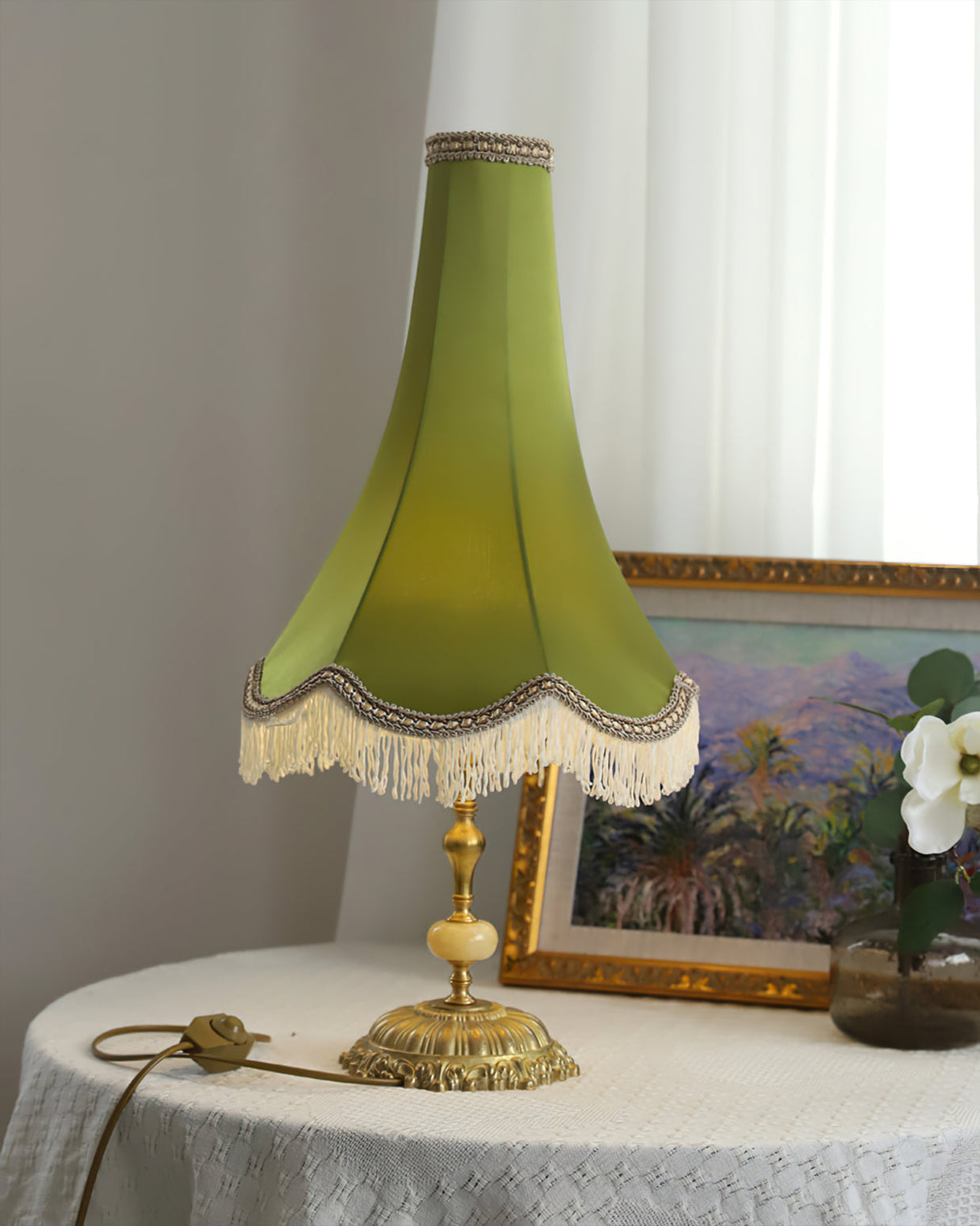 Vintage Table Lamp  Marble Base with Fringe Trim - Product detail 6