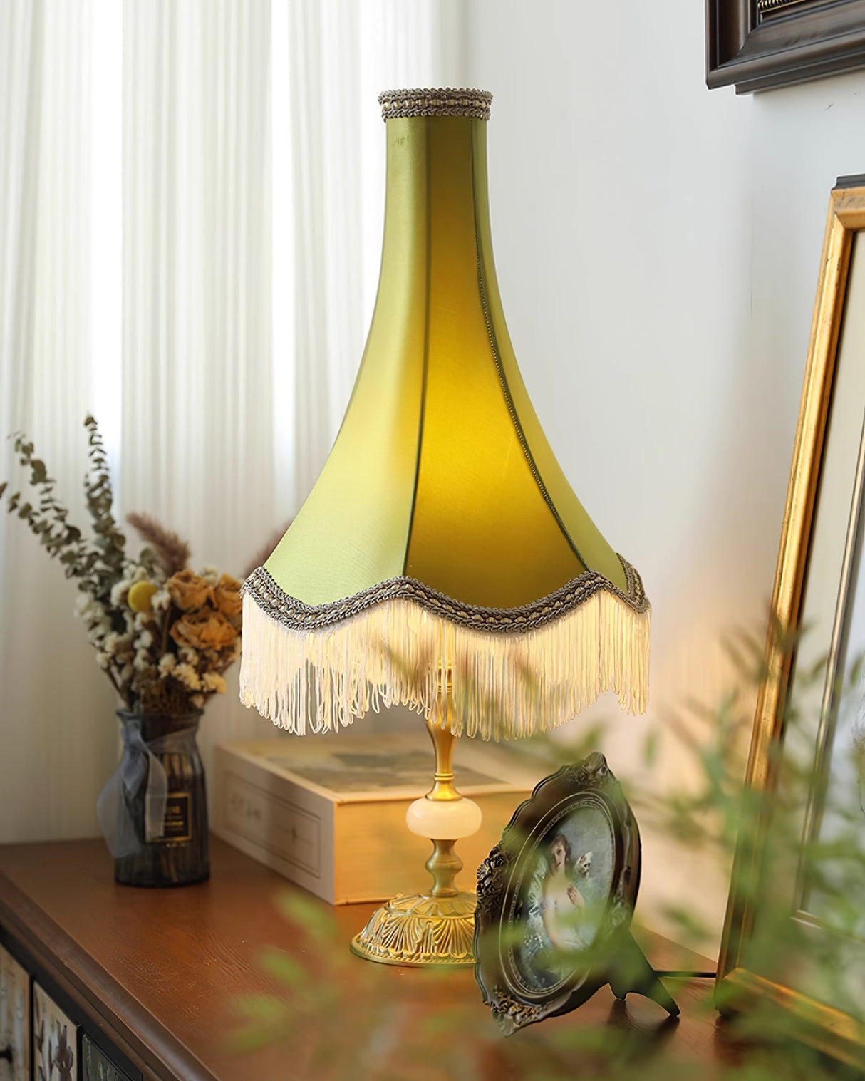 Vintage Table Lamp  Marble Base with Fringe Trim - Product detail 11