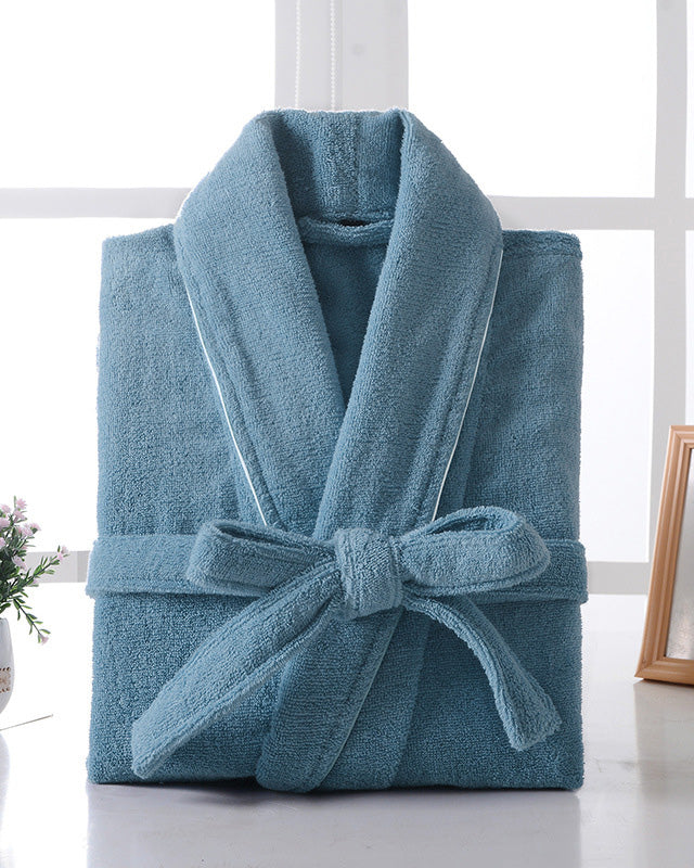 Cotton Terry Bathrobe  Aqua Green Plush Spa Robe - Product showcase