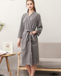 Waffle Cotton Bathrobe  Mid-Length Spa Style Grey Robe - Product showcase