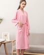 Waffle Cotton Bathrobe  Soft Pink Spa Robe with Pockets - Product showcase