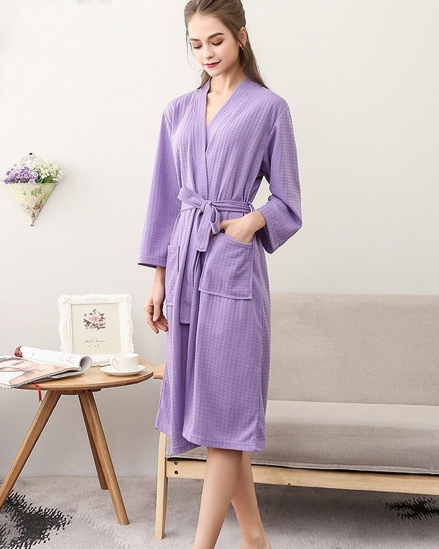 Waffle Spa Bathrobe  Soft Cotton Lavender Loungewear - Product showcase