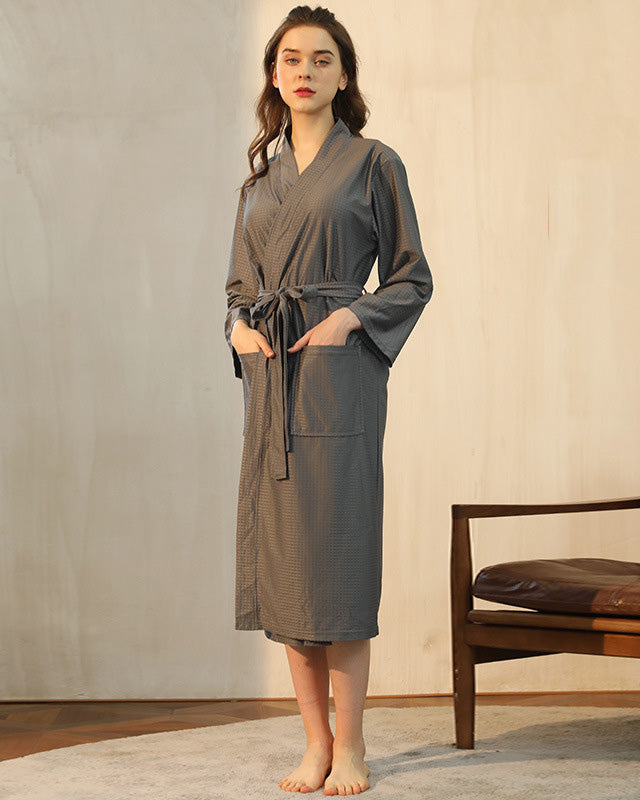 Bamboo Fiber Bathrobe  Waffle Weave Cotton Blend Grey - Product showcase