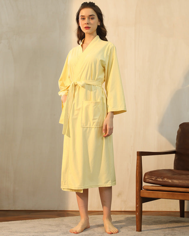 Bamboo Waffle Robe  Soft Yellow Spa Bathrobe - Product showcase