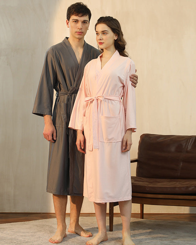 Bamboo Waffle Bathrobe  Soft Pink Long Length Robe - Detailed view
