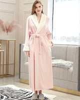 Plush Fleece Bath Robe  Full Length Pink With White Trim - Product showcase