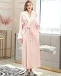Plush Fleece Bath Robe  Full Length Pink With White Trim - Product showcase