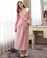 Hooded Fleece Bathrobe  Full Length Pink Plush Design - Product showcase