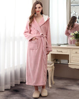 Hooded Fleece Bathrobe  Full Length Pink Plush Design - Detailed view