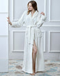 Womens Long Plush Bathrobe  Premium Fleece With Quilted Trim - Product showcase