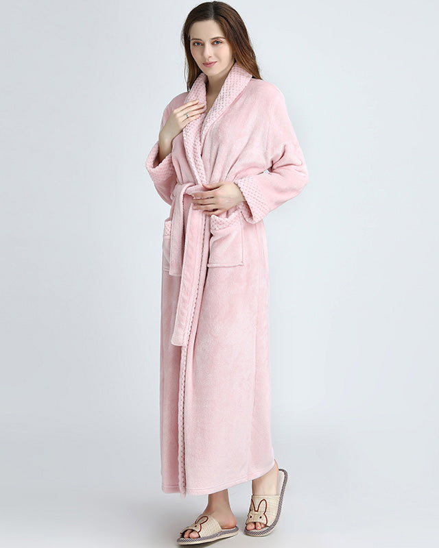 Plush Fleece Bathrobe  Full Length Pink Womens Loungewear - Product showcase