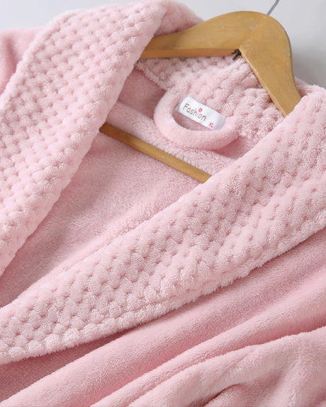Plush Fleece Bathrobe  Full Length Pink Womens Loungewear - Detailed view