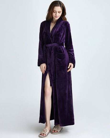 Plush Long Bathrobe  Full Length Velvet Robe in Royal Purple - Product showcase
