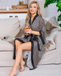 Geometric Print Satin Robe  Black White Pattern With Belt - Product showcase