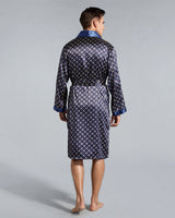 Luxury Mens Robe  Navy Geometric Satin Kimono - Product detail 4
