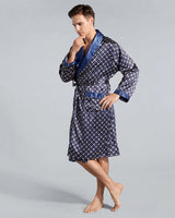 Luxury Mens Robe  Navy Geometric Satin Kimono - Product example