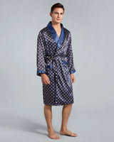 Luxury Mens Robe  Navy Geometric Satin Kimono - Product showcase
