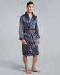 Luxury Mens Robe  Navy Geometric Satin Kimono - Product showcase