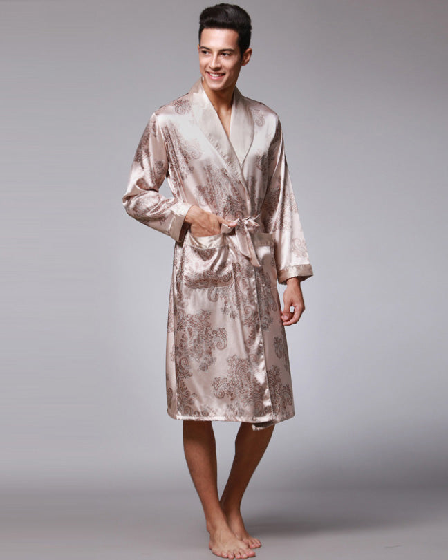 Luxury Silk Robe For Men  Paisley Pattern Satin Kimono - Product showcase