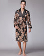 Luxury Silk Robe  Black With Copper Paisley Pattern - Product showcase