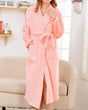 Plush Long Bathrobe  Coral Pink Fleece Comfort Robe - Product showcase