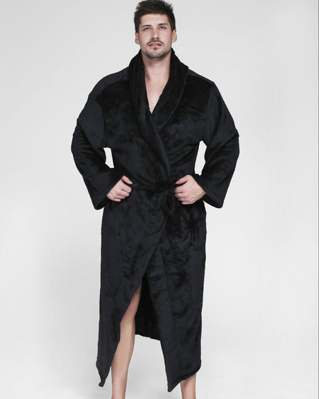 Luxury Mens Bathrobe  Full Length Black Velour Kimono - Product showcase