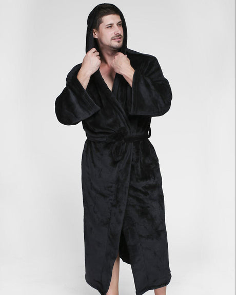 Luxury Mens Bathrobe  Full Length Black Velour Kimono - Product example
