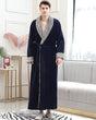 Luxury Mens Robe  Navy Velvet With Plush Gray Trim - Product showcase