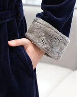 Luxury Mens Robe  Navy Velvet With Plush Gray Trim - Product detail 4