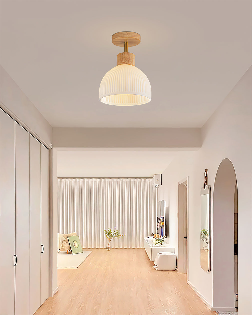 Scandinavian Ceiling Light  Wood and Glass Dome Design - Product detail 9