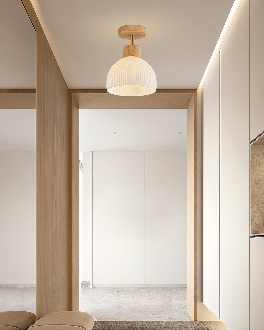 Scandinavian Ceiling Light  Wood and Glass Dome Design - Product detail 10