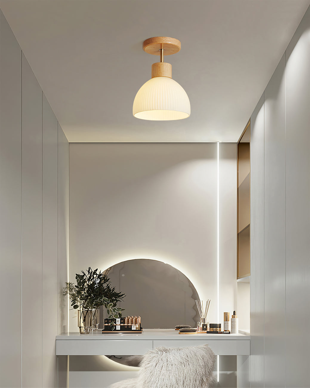 Scandinavian Ceiling Light  Wood and Glass Dome Design - Product detail 16