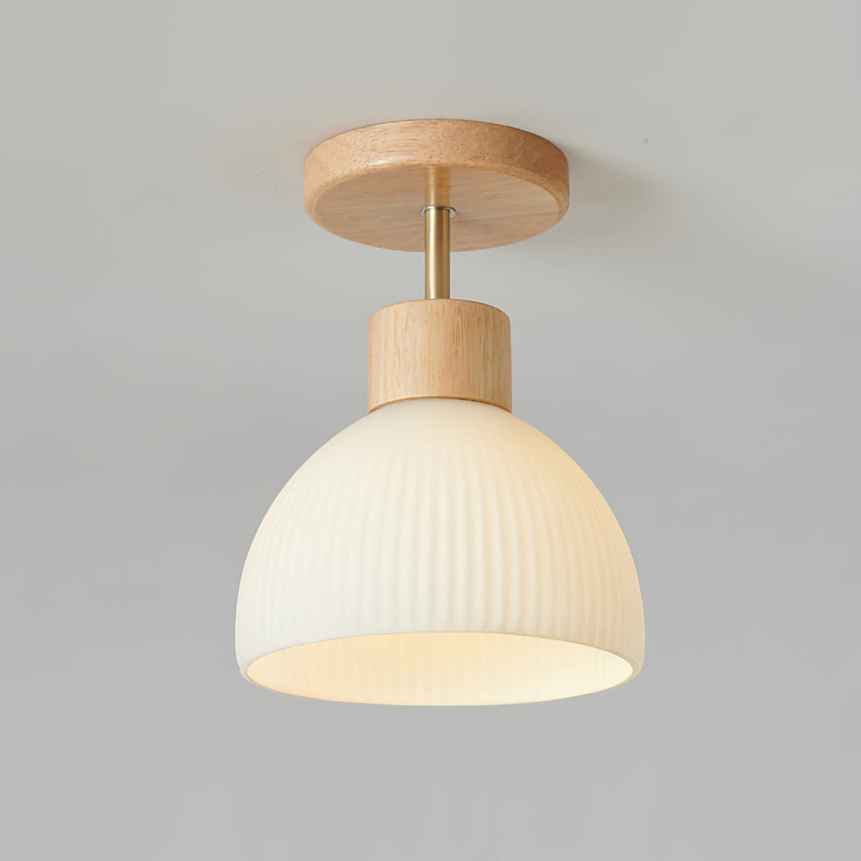 Scandinavian Ceiling Light  Wood and Glass Dome Design - Detailed view