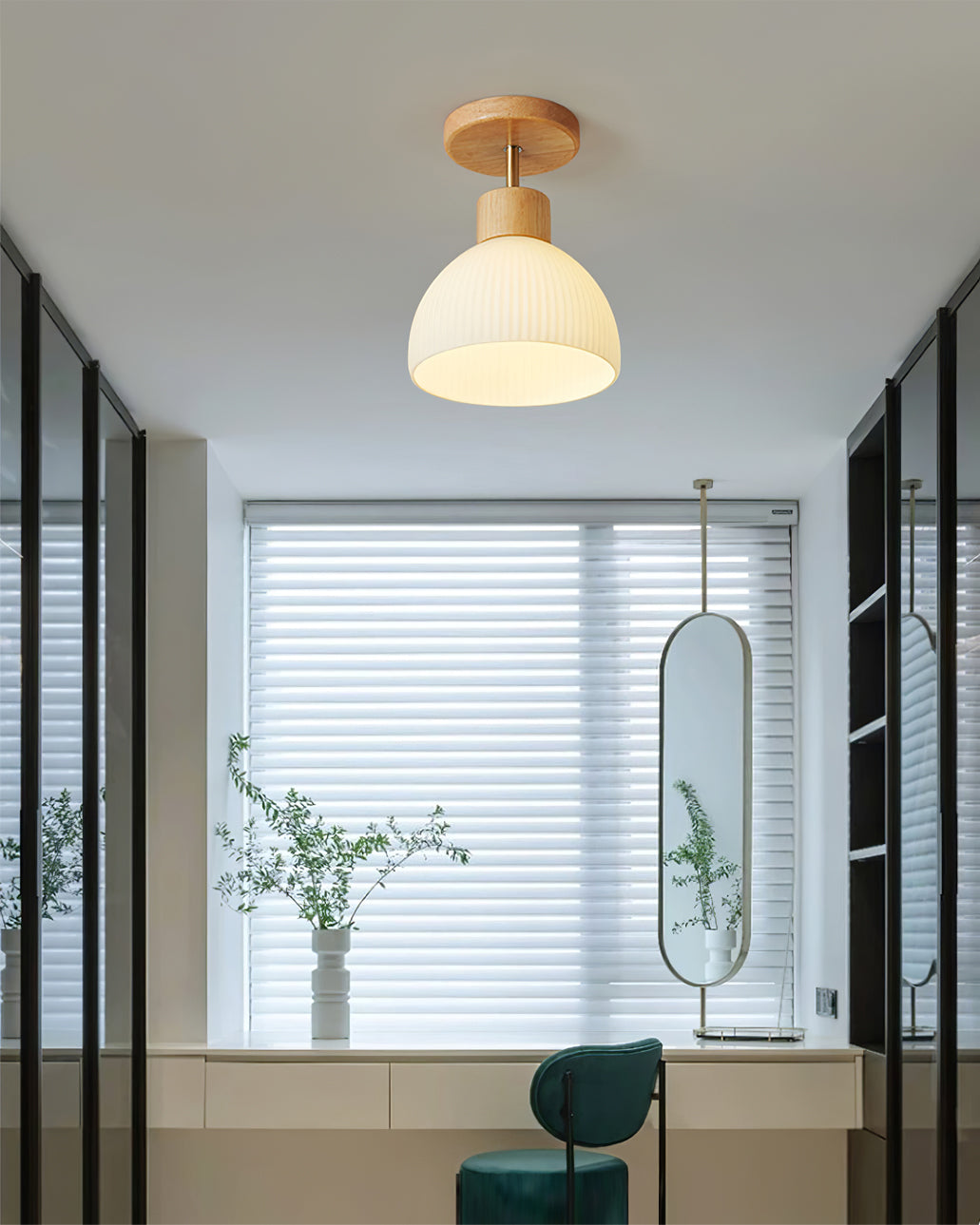 Scandinavian Ceiling Light  Wood and Glass Dome Design - Product detail 6